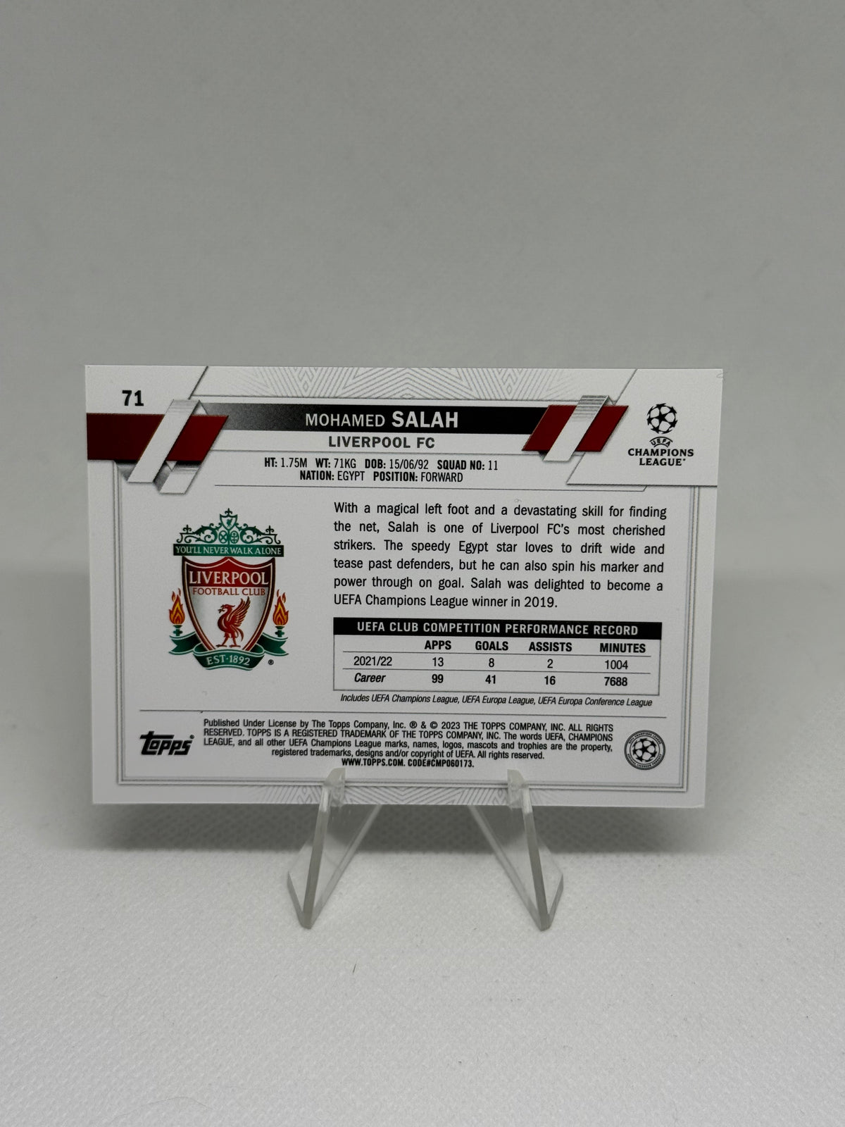 2022/2023 Topps Chrome UCC Mohamed Salah Black & White Ray-Wave Parallel