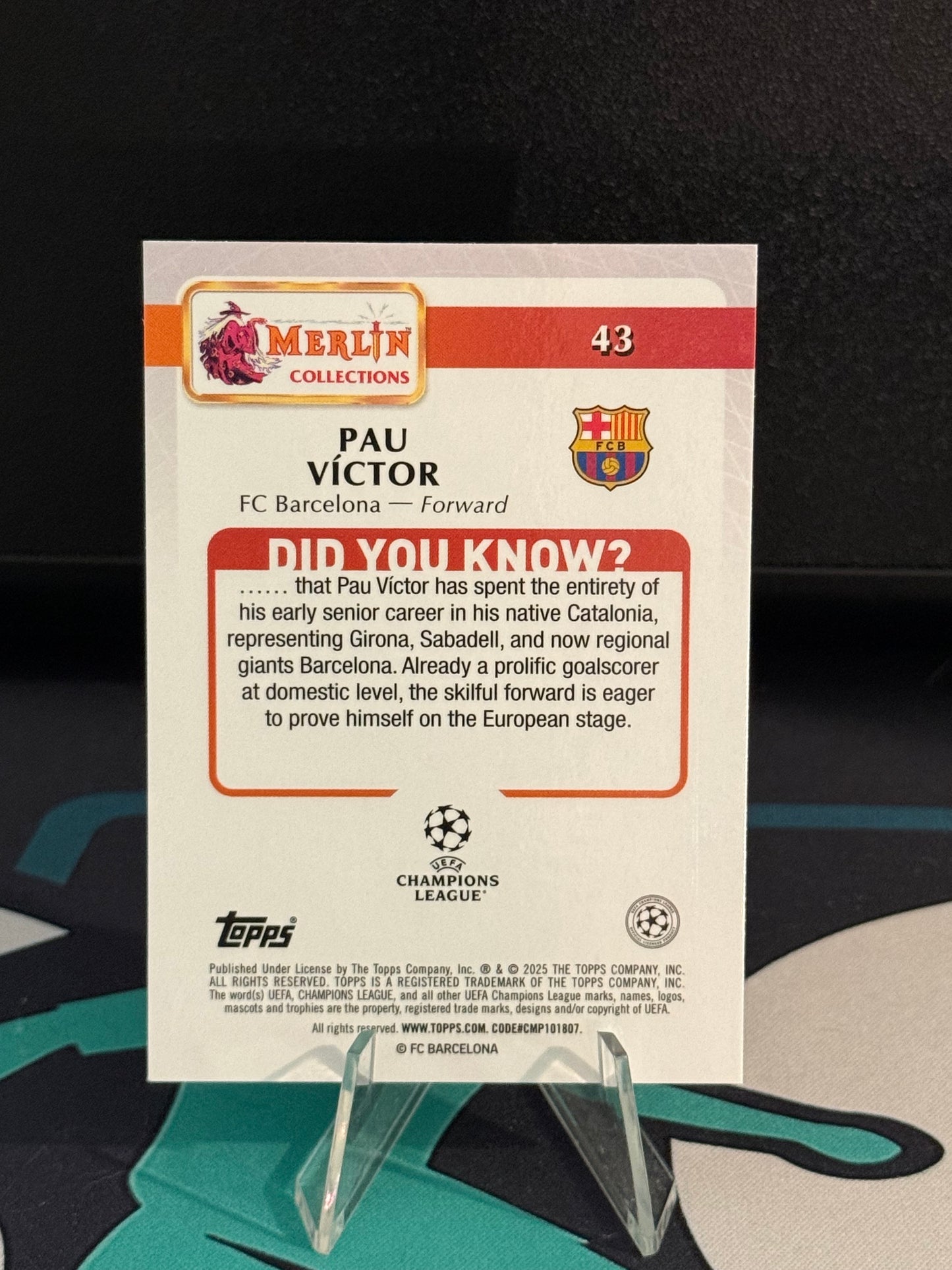 2024/2025 Topps Merlin UCC Pau Victor RC Rose Gold Speckle Parallel /250