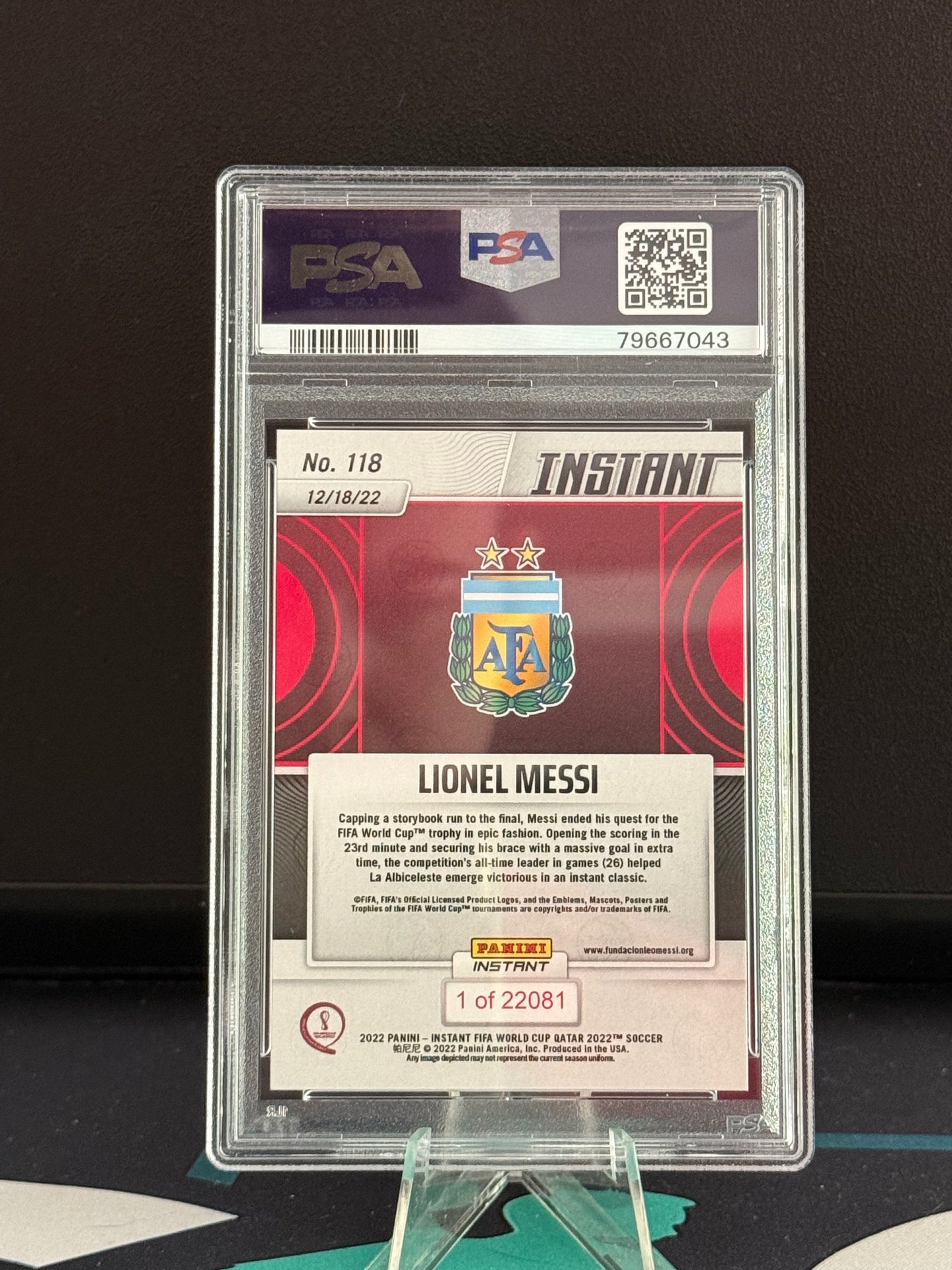 2022 Panini Instant Lionel Messi World Cup Winner #118 PSA 10