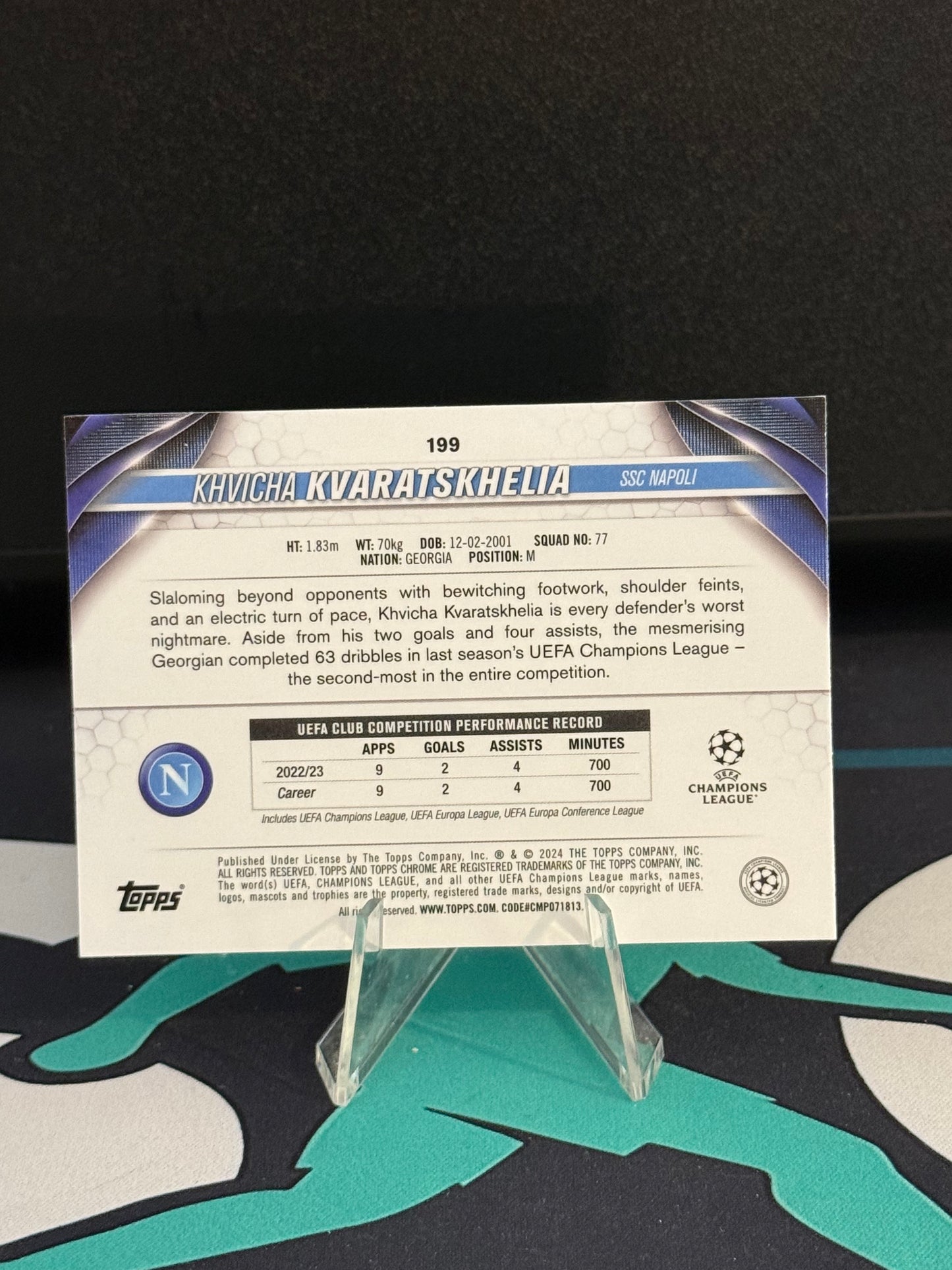 2023/2024 Topps Chrome UCC Khvicha Kvaratskhelia Aqua Prism Parallel /199