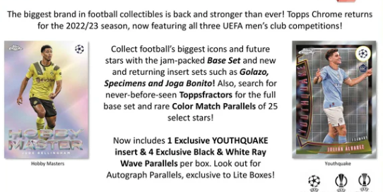 2022/23 Topps Chrome UEFA Club Competitions Soccer Hobby LITE