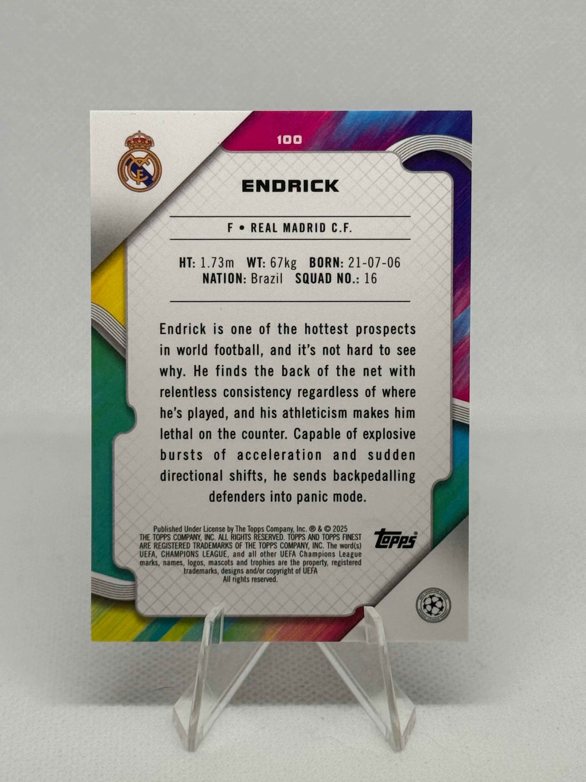 2024/2025 Topps Finest UCC Endrick RC Pink Prism Parallel /125
