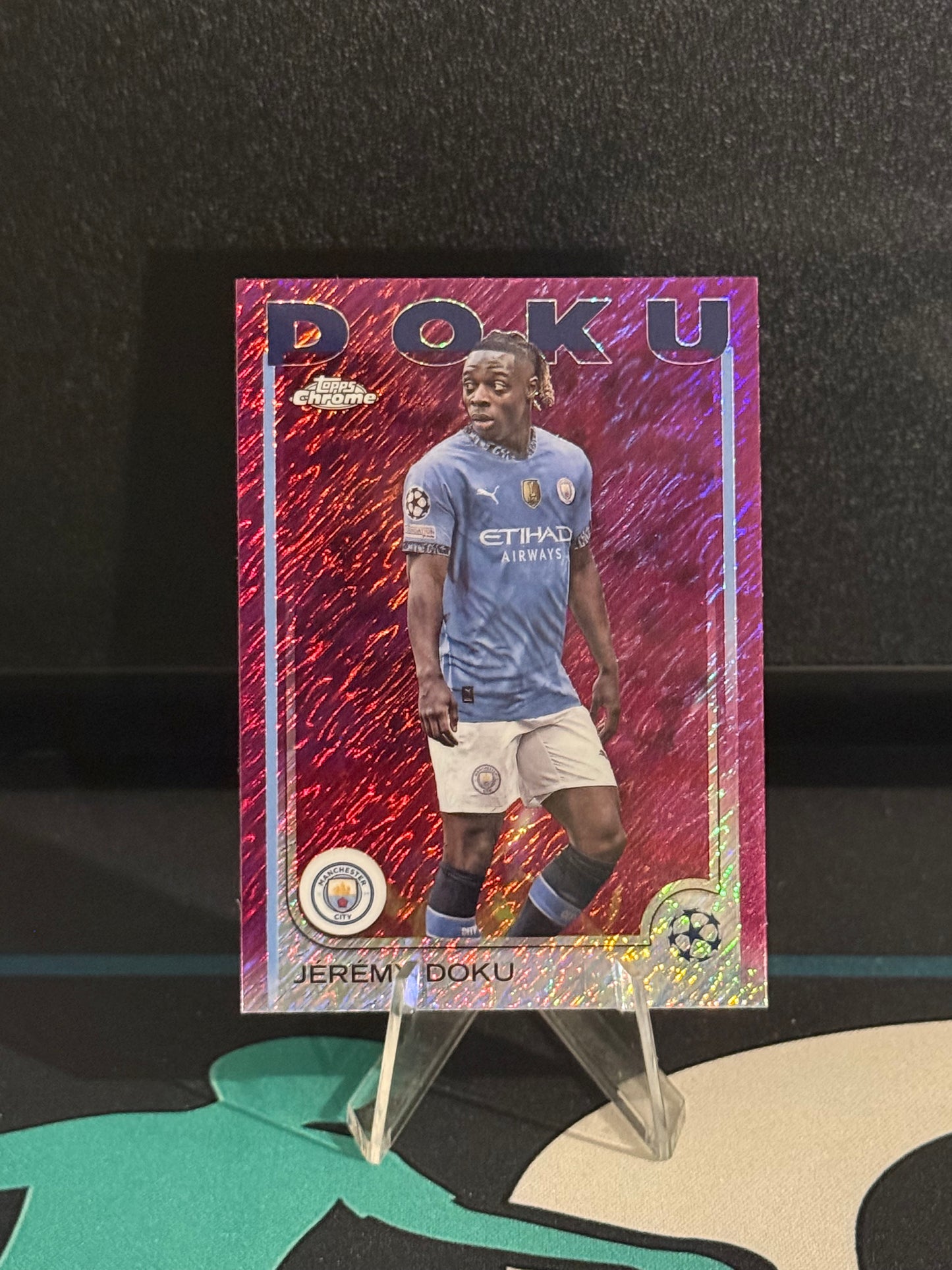 2024/2025 Topps Chrome UCC Jeremy Doku Magenta Shimmer Parallel