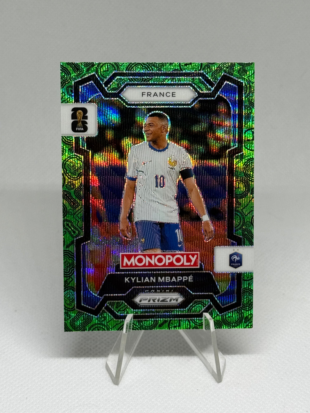 2026 Panini Prizm Monopoly FIFA World Cup Kylian Mbappe Four Corners Green Wave Parallel