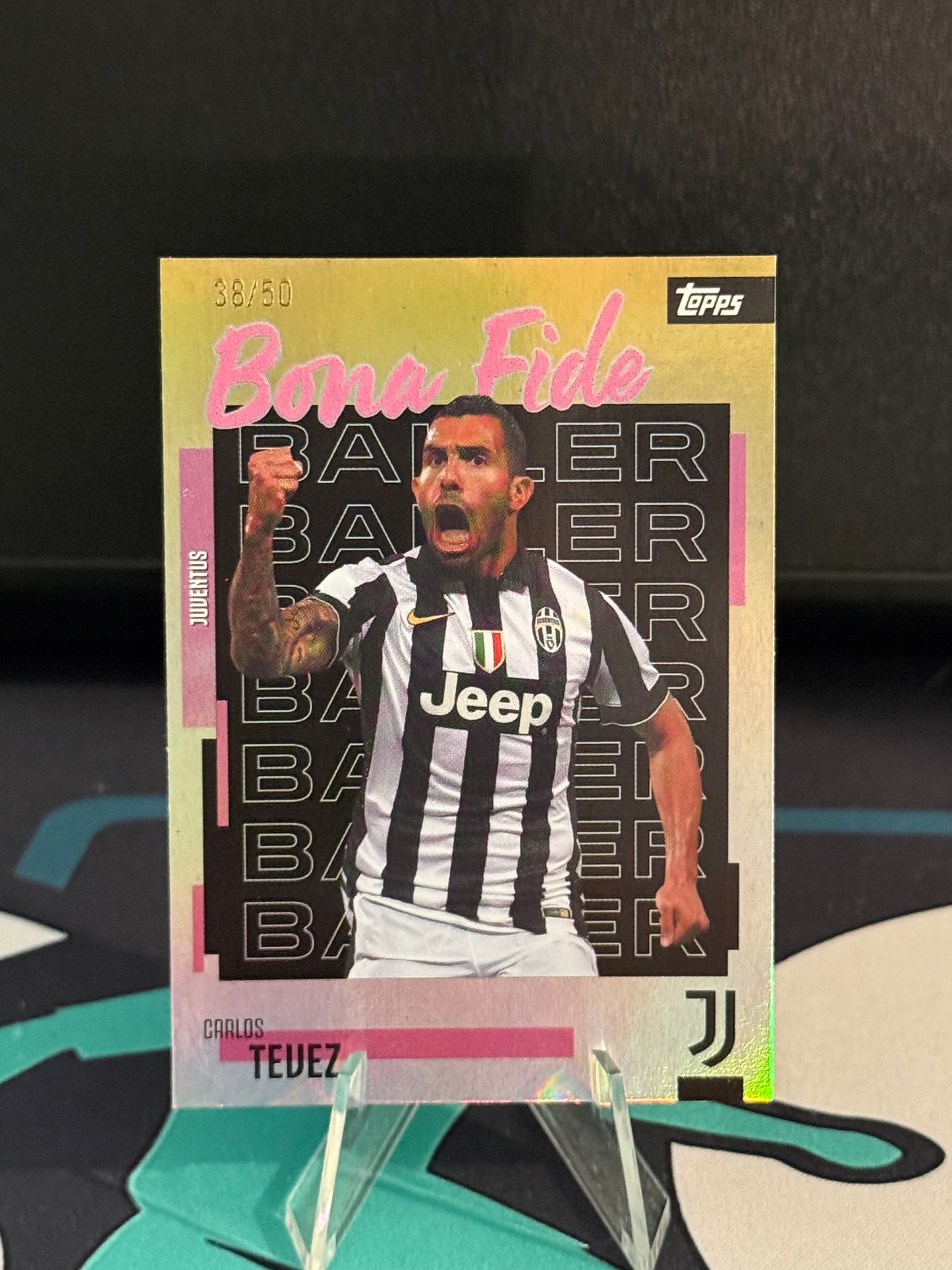 2025/2026 Topps Juventus Team Set Carlos Tevez Bona Fide Baller Gold Parallel /50