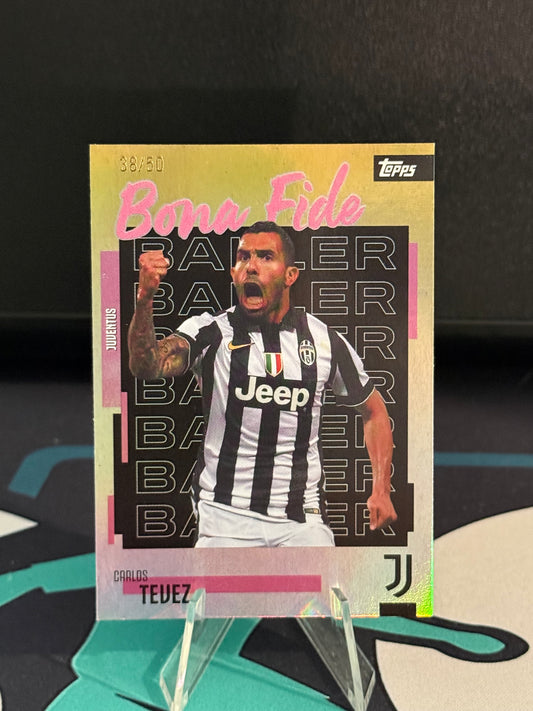 2025/2026 Topps Juventus Team Set Carlos Tevez Bona Fide Baller Gold Parallel /50