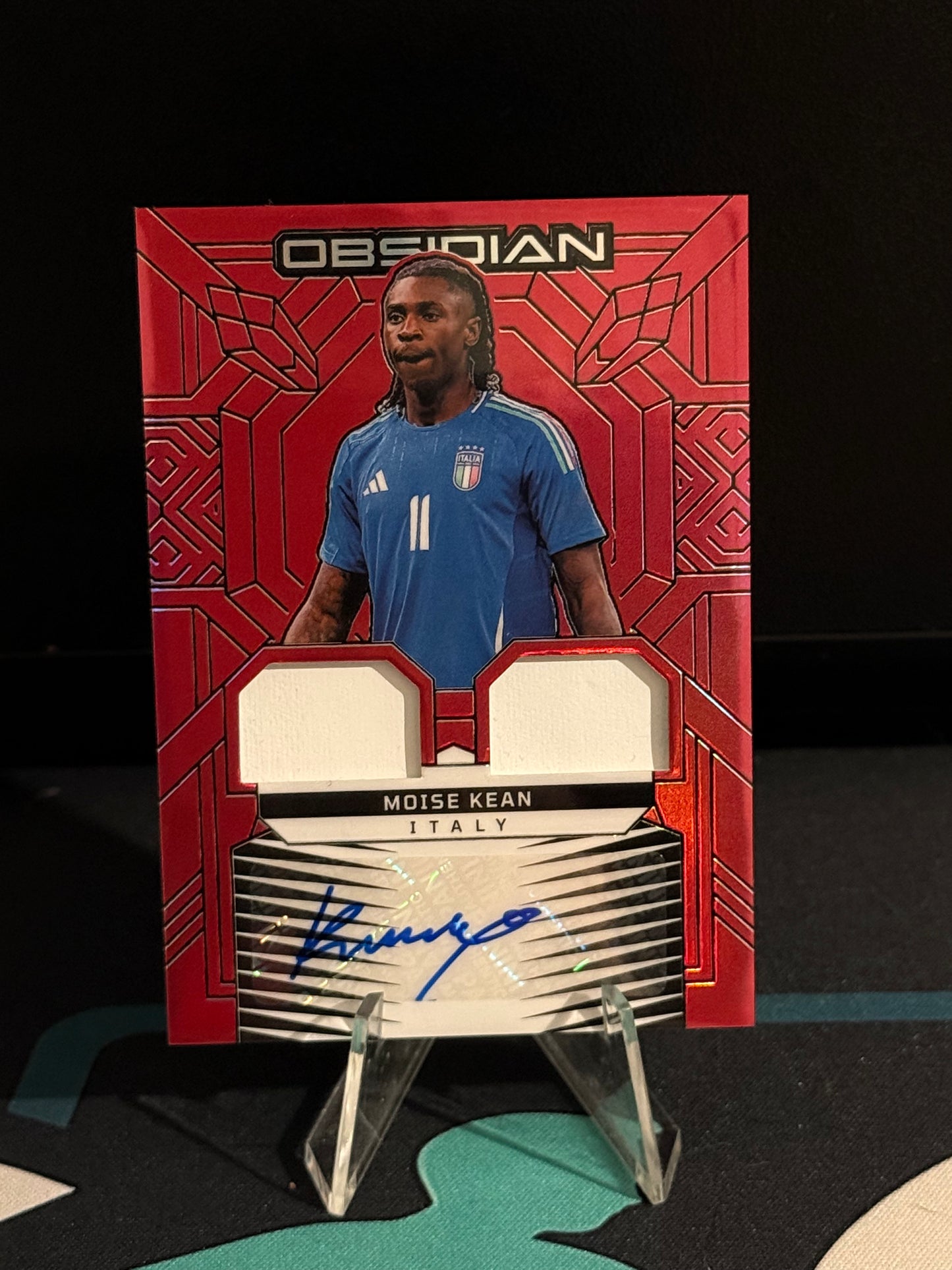 2024/2025 Panini Obsidian Moise Kean Patch-Autograph Electric Etch Red Flood Parallel /10