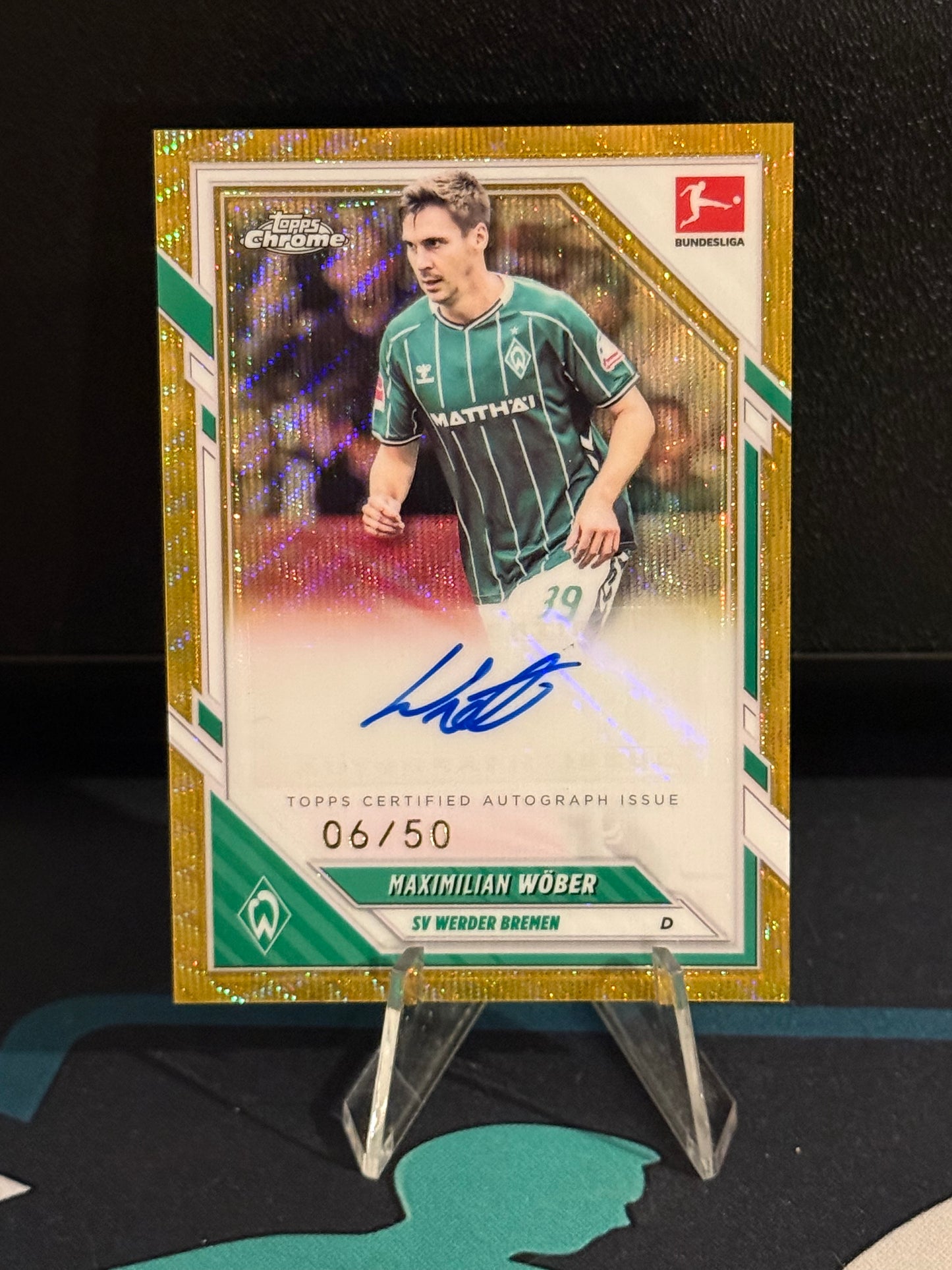 2025/2026 Topps Chrome Bundesliga Maximilian Wöber Autograph Gold Wave Parallel /50