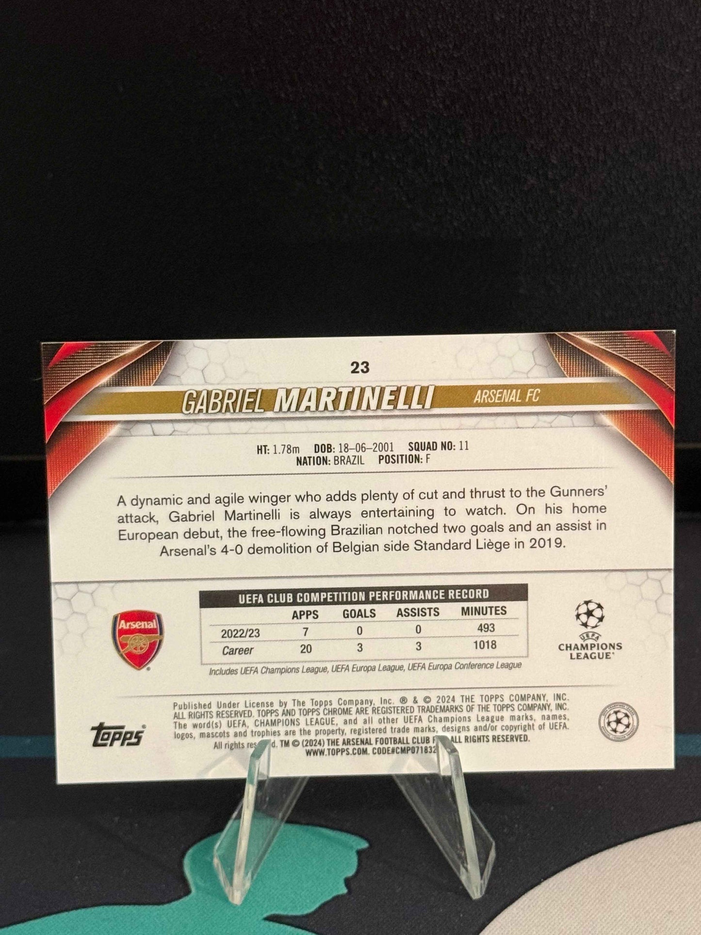 2023/2024 Topps Chrome UCC Gabriel Martinelli Roman Numerals Parallel /11 (XI)