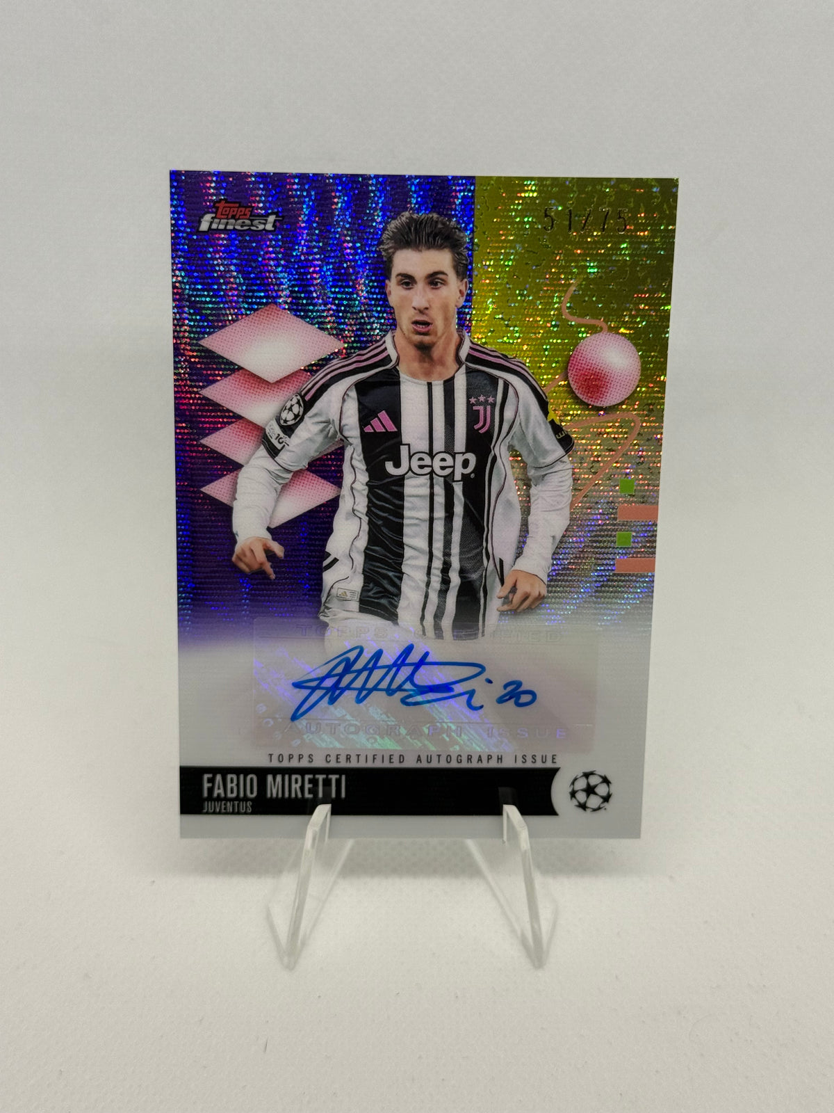 2025/2026 Topps Finest UCC Fabio Miretti Autograph Purple Wave Parallel /75