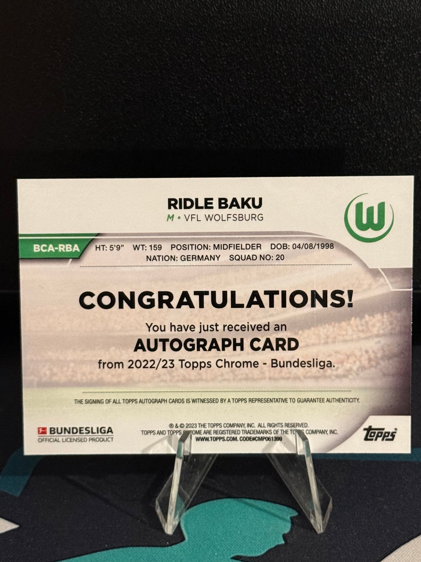 2022/2023 Topps Chrome Bundesliga Ridle Baku Autograph Refractor Parallel