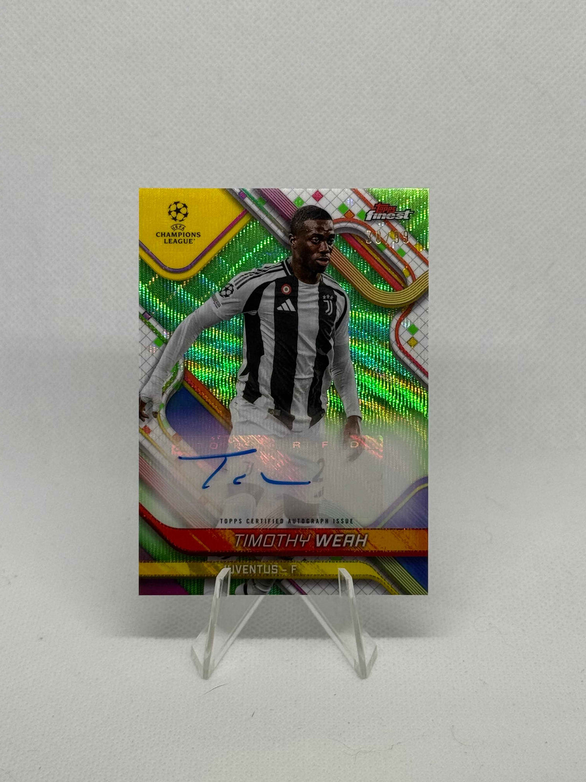 2024/2025 Topps Finest UCC Timothy Weah Autograph Green Wave Parallel /99