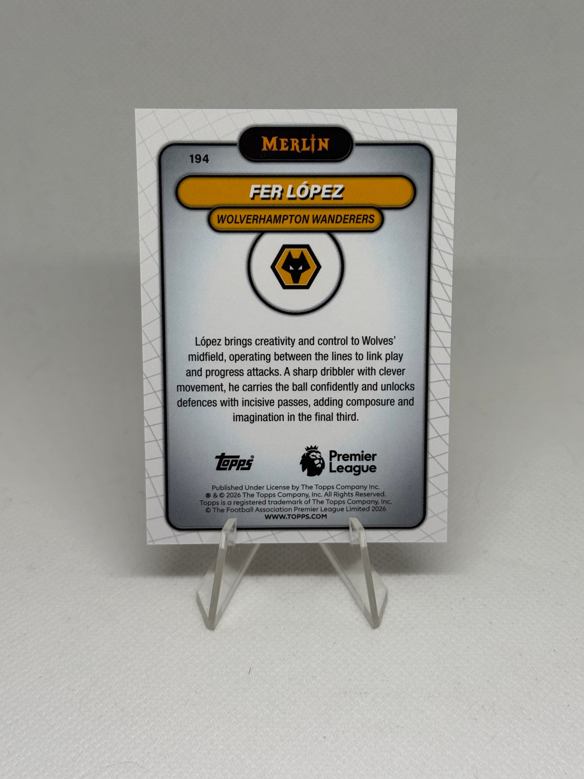2025/2026 Topps Merlin Premier League Fer Lopez RC Purple Mojo Parallel /75