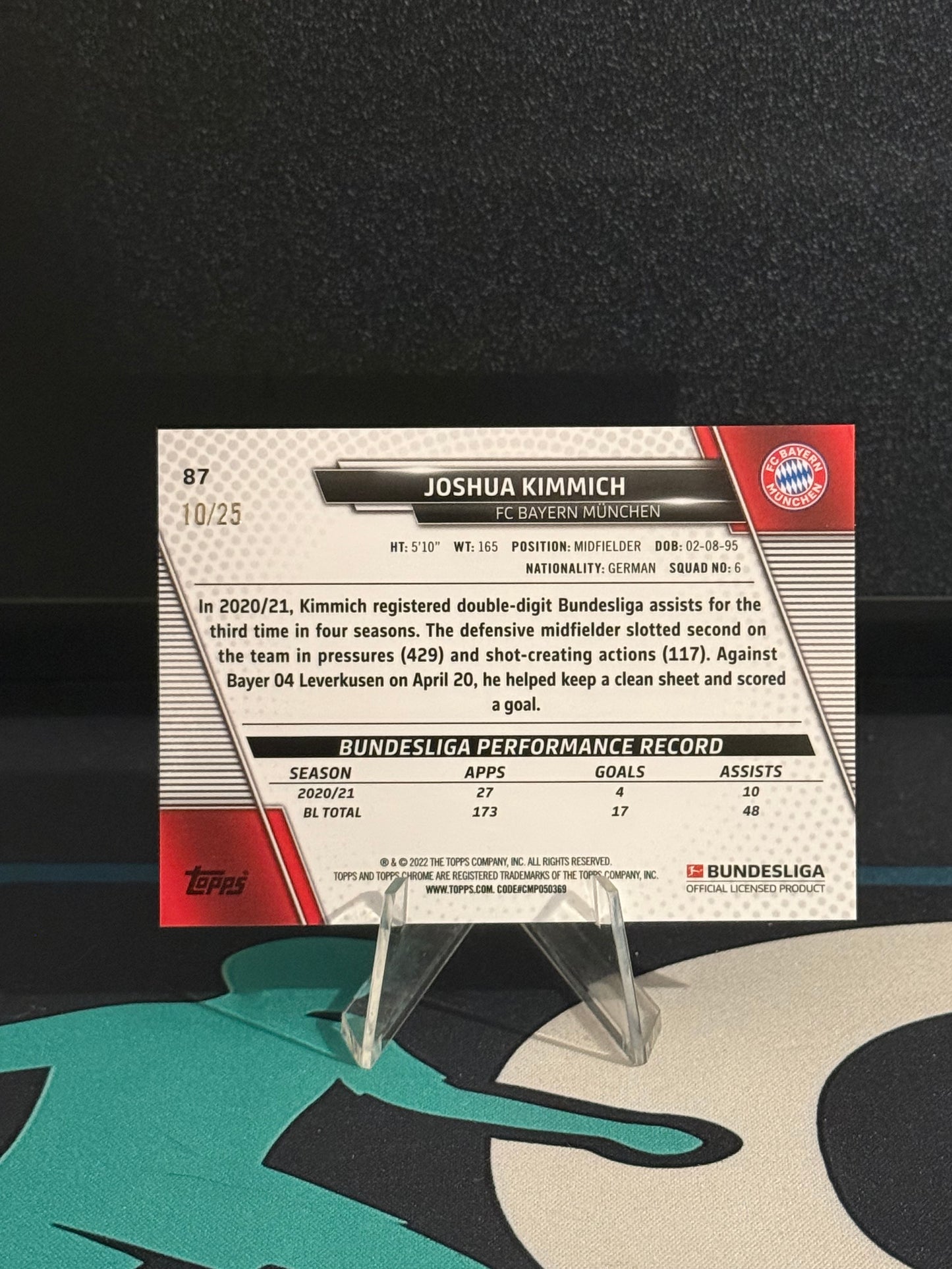 2021/2022 Topps Chrome Bundesliga Joshua Kimmich Orange Parallel /25
