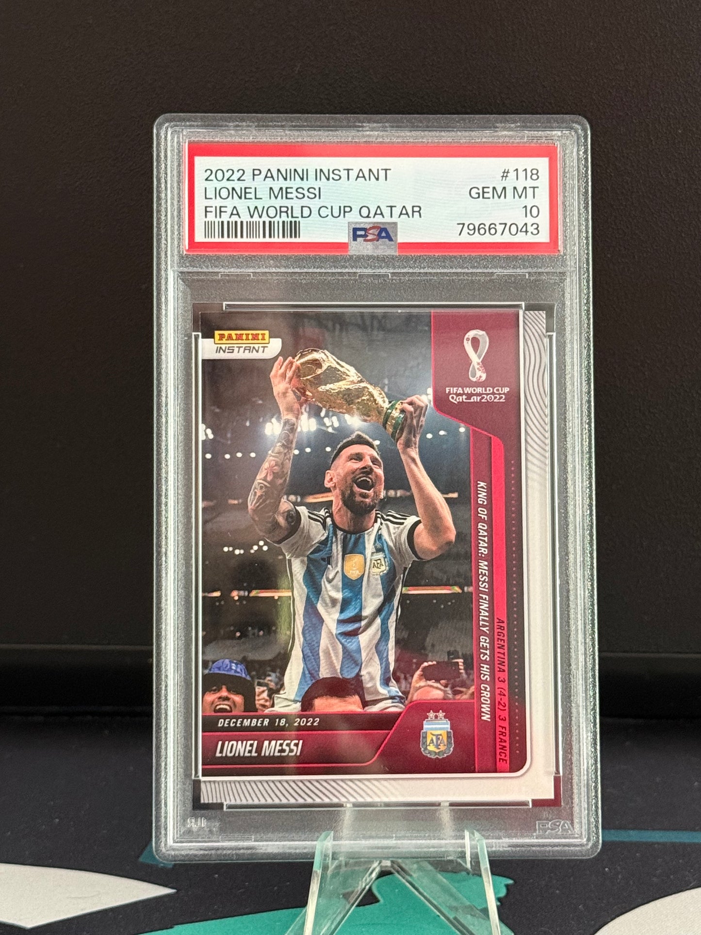 2022 Panini Instant Lionel Messi World Cup Winner #118 PSA 10