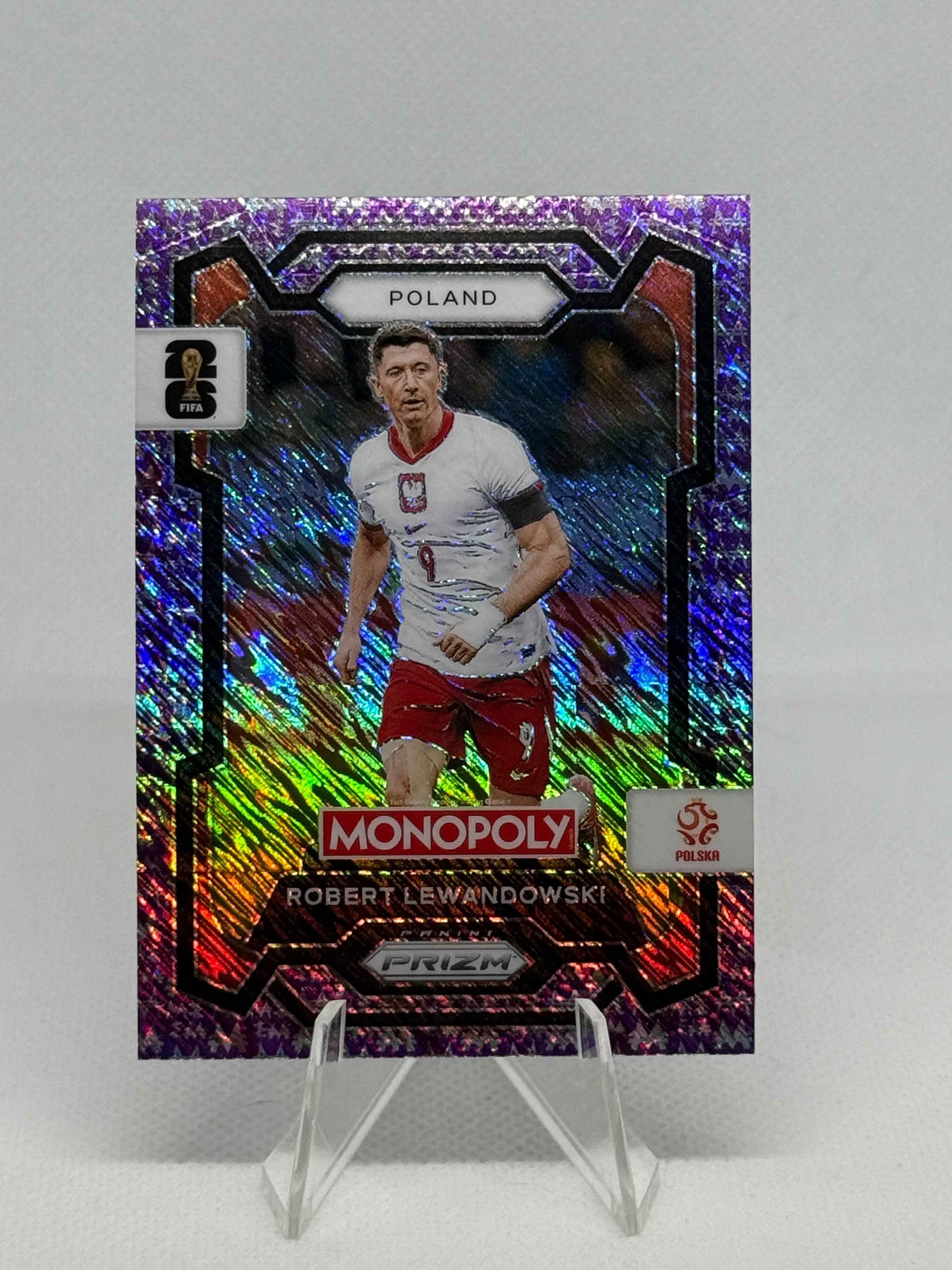 2026 Panini Prizm Monopoly FIFA World Cup Robert Lewandowski Purple Big Money Shimmer Parallel /50