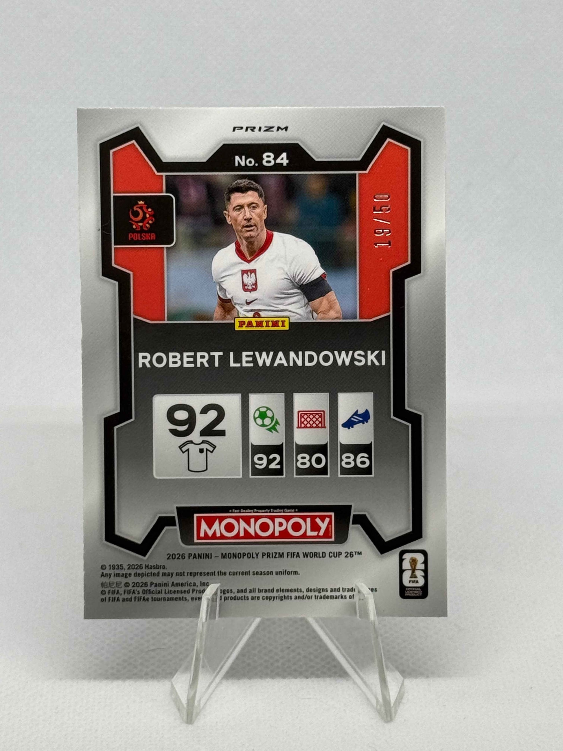 2026 Panini Prizm Monopoly FIFA World Cup Robert Lewandowski Purple Big Money Shimmer Parallel /50