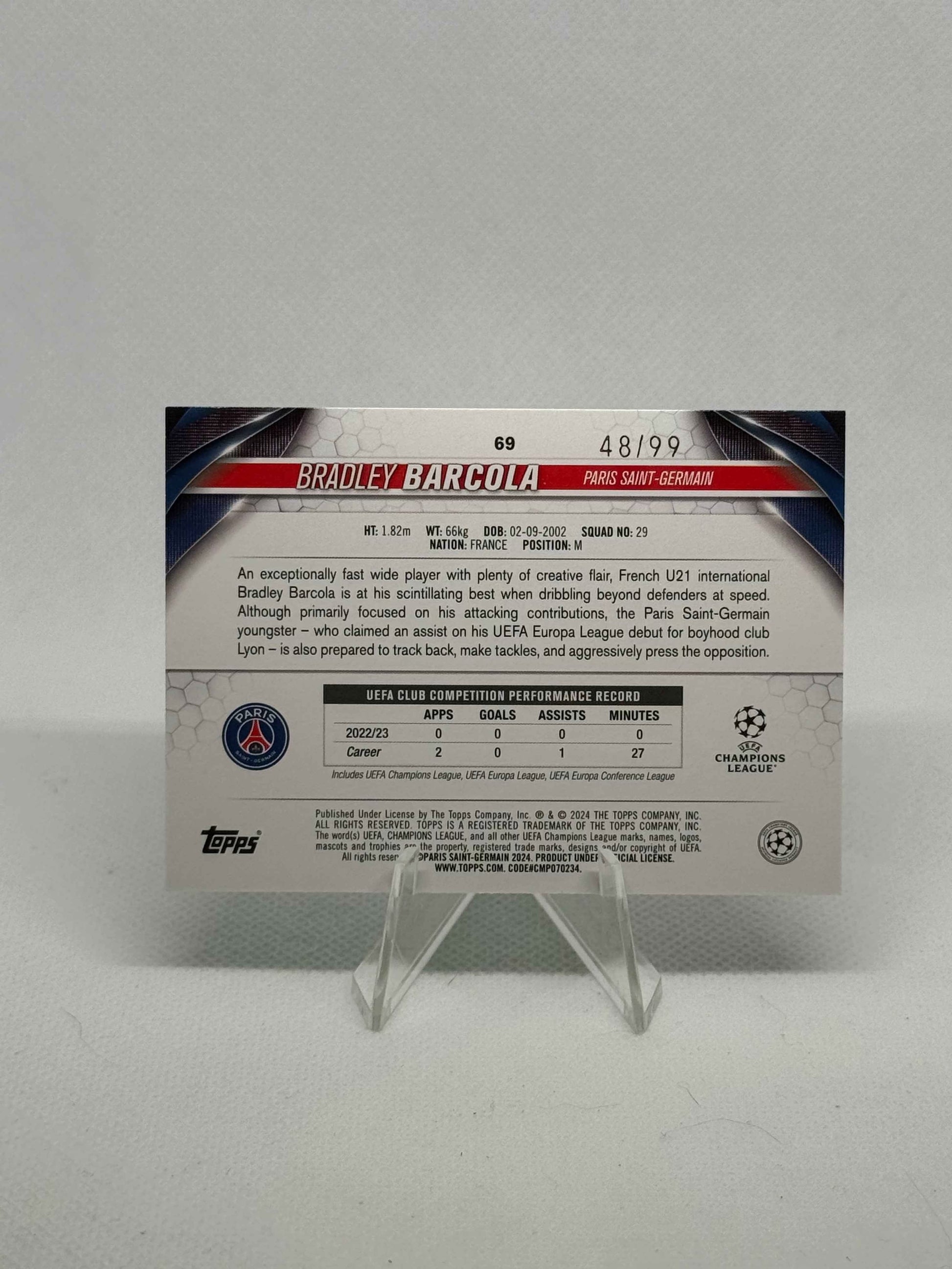 2023/2024 Topps Flagship UCC Bradley Barcola RC Green Parallel /99