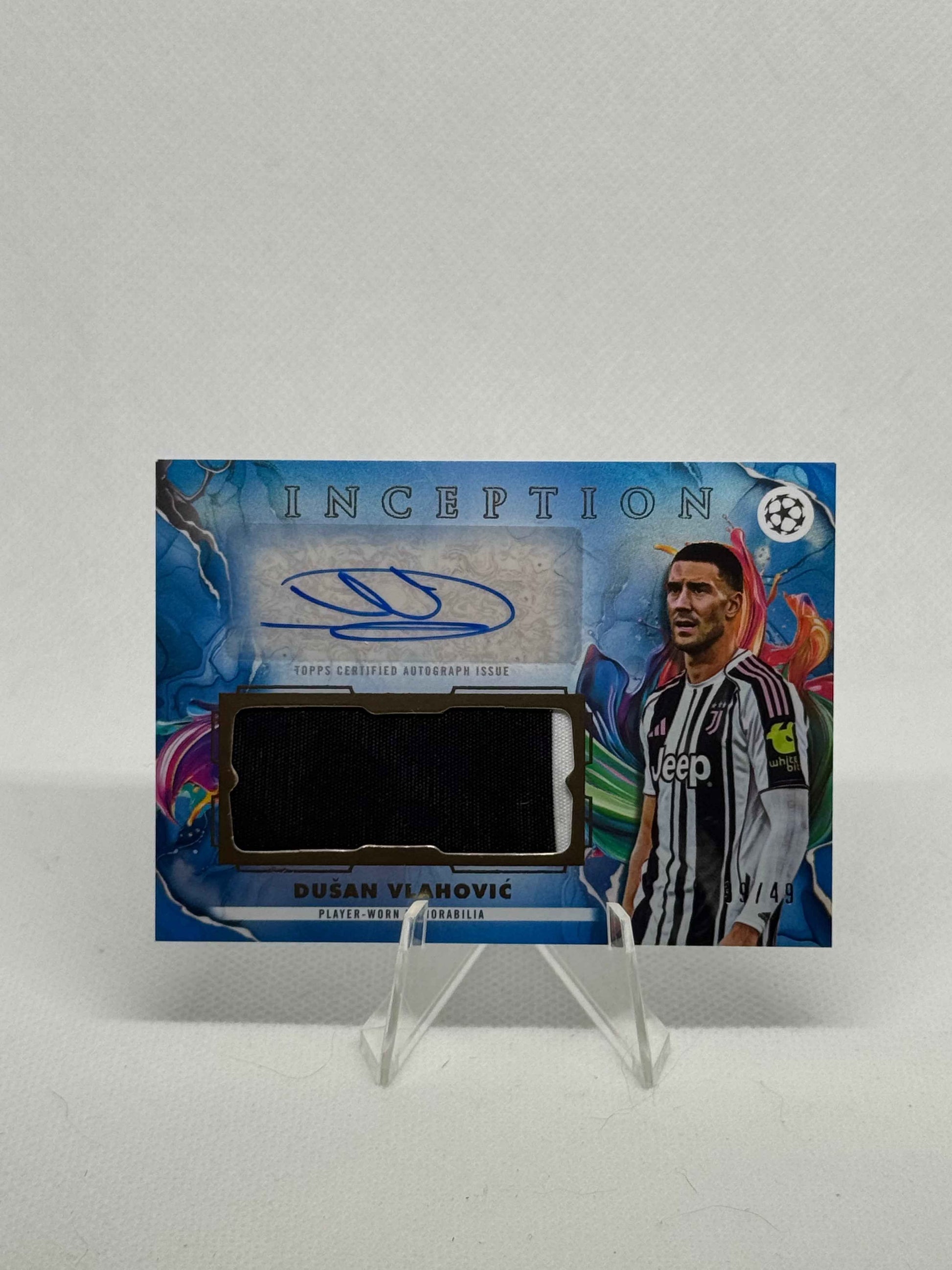 2025/2026 Topps Inception UCC Dusan Vlahovic Patch-Autograph Blue Parallel /49