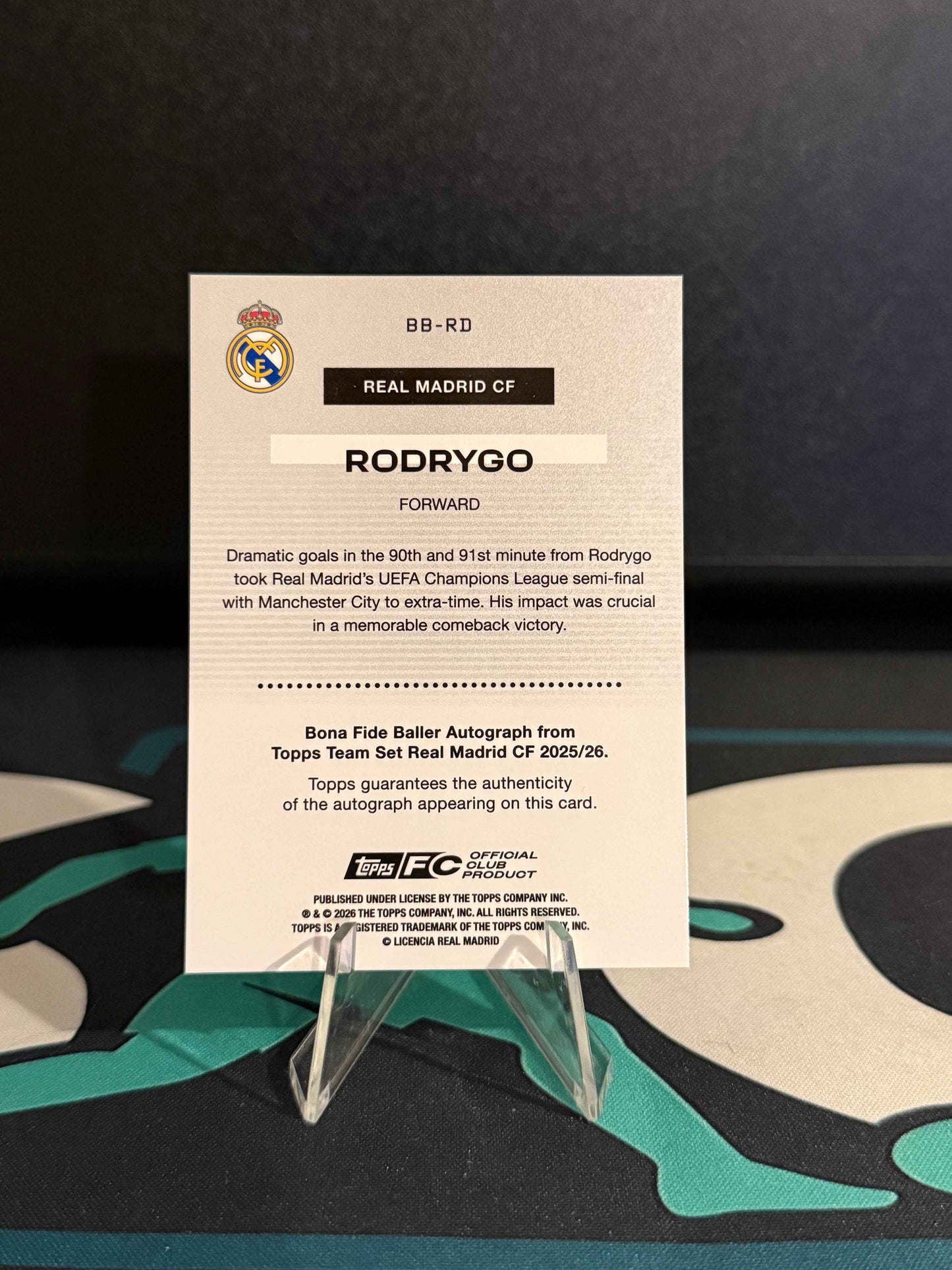 2025/2026 Topps Real Madrid Team Set Rodrygo Bona Fide Autograph Orange Parallel /25