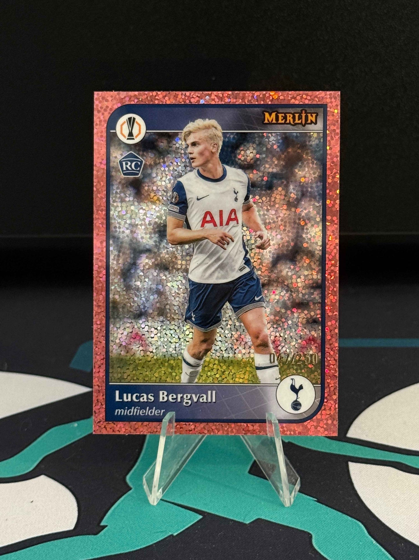2024/2025 Topps Merlin UCC Lucas Bergvall RC Rose Gold Speckle Parallel /250