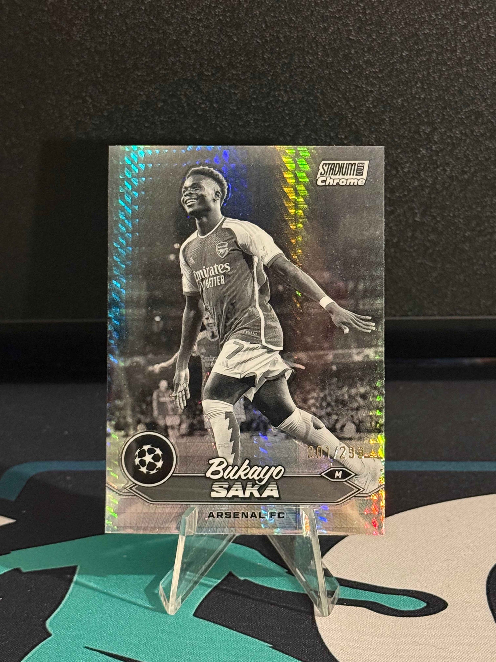 2023/2024 Topps Stadium Club Chrome UCL Bukayo Saka Black & White Parallel /299